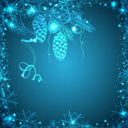 Vector blue Christmas background with pine branchのイラスト素材