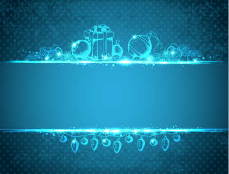 Vector vintage blue Christmas background with giftsのイラスト素材