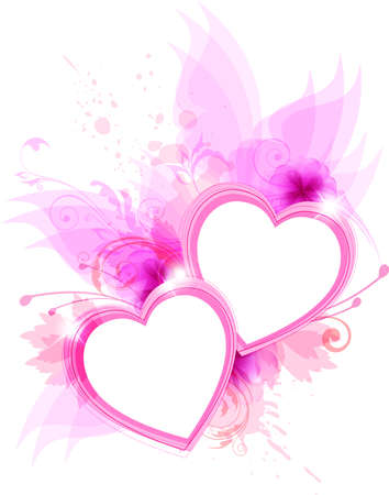Romantic  background with pink flowers and heartsのイラスト素材
