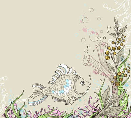  marine background with fish and plantsのイラスト素材
