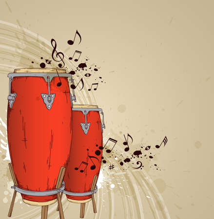 Music background with red drums and notesのイラスト素材