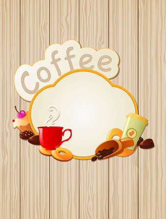 background with coffee label, cup and cookies のイラスト素材