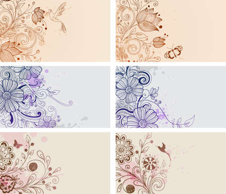 vintage hand drawn cards with flowers and butterfliesのイラスト素材