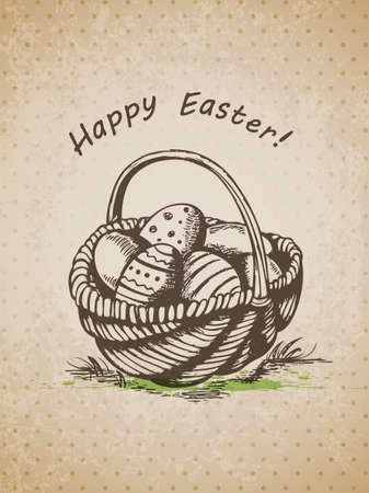 Vector hand drawn vintage background with Easter basketのイラスト素材