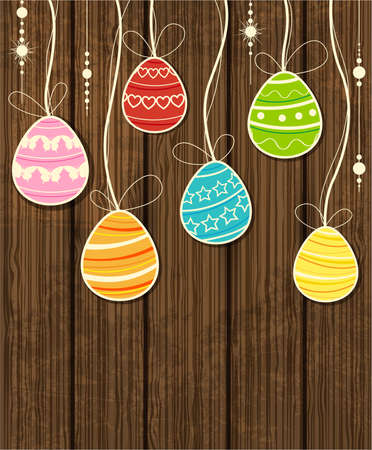 Vector wooden Easter background with decorative egg のイラスト素材