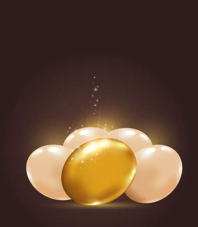 Shining vector Easter background with golden eggのイラスト素材