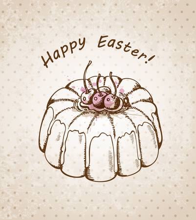 Vector hand drawn vintage Easter background with cakeのイラスト素材