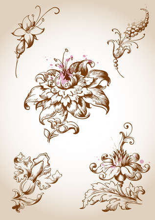 vintage victorian floral elements for designのイラスト素材