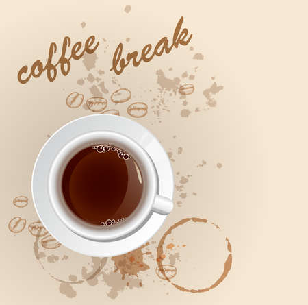 Vector background with cup of coffee and blotsのイラスト素材