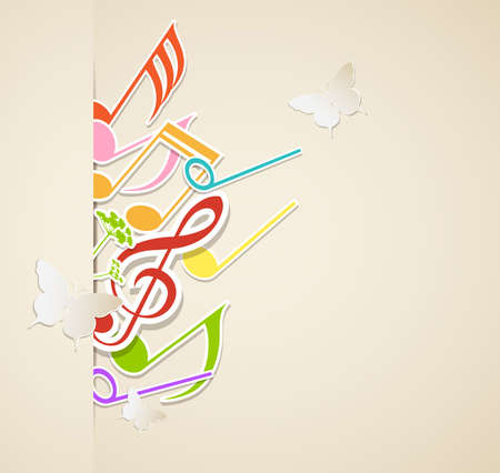 Music background with butterflies and paper notesのイラスト素材