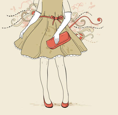 Vector abstract background with girl in evening dressのイラスト素材
