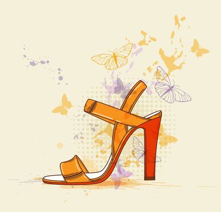 Vector background with orange shoe and butterflyのイラスト素材