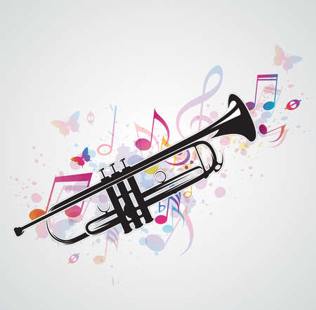 Music abstract background with black trumpet and notesのイラスト素材