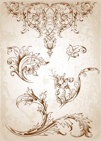 Vector vintage Victorian floral elements for designのイラスト素材