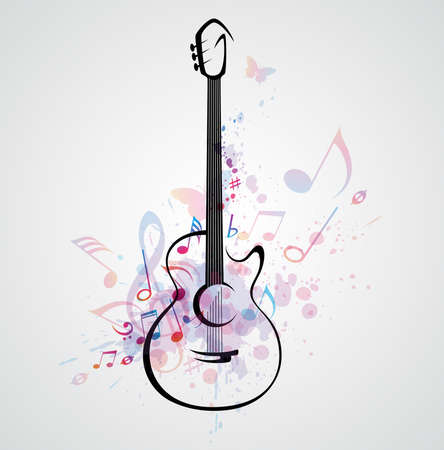 Vector stylized guitar on abstract background with notesのイラスト素材
