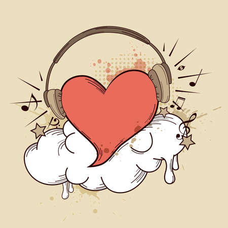 Retro vector background with heart and headphonesのイラスト素材