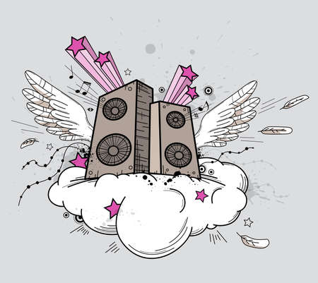 Vector music background with speakers and wingsのイラスト素材