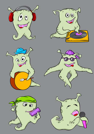 Set of vector cute cartoon aliens musiciansのイラスト素材