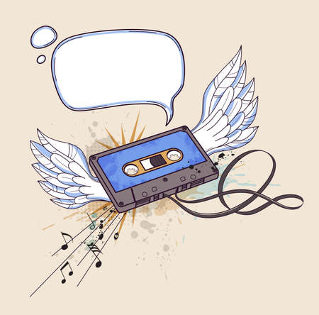 musical background with audio cassette and wingsのイラスト素材