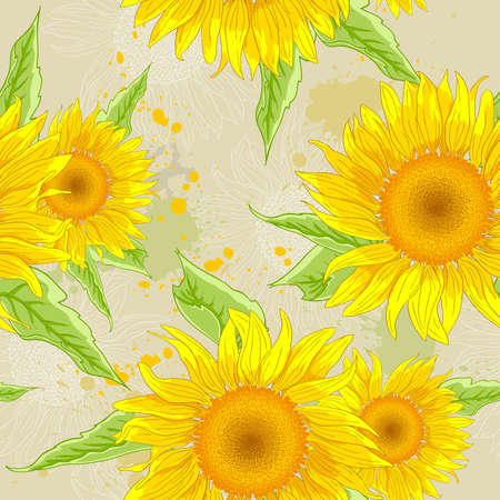 Vector floral  seamless pattern with yellow sunflowersのイラスト素材