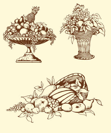 Set of vintage hand drawn fruitsのイラスト素材