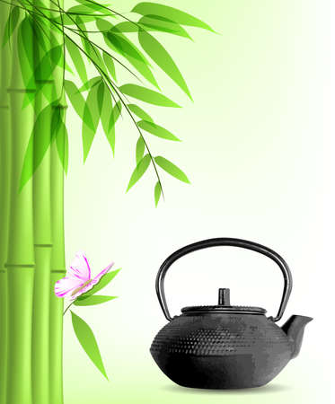 background with green bamboo and teaのイラスト素材
