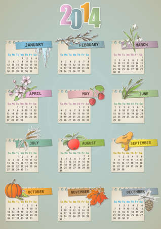 Vintage hand drawn calendar for 2014 のイラスト素材