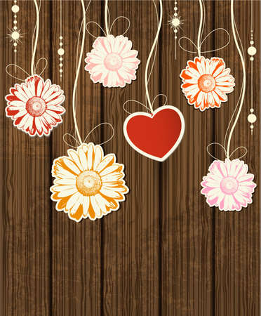 Decorative chamomile flowers on wooden backgroundのイラスト素材