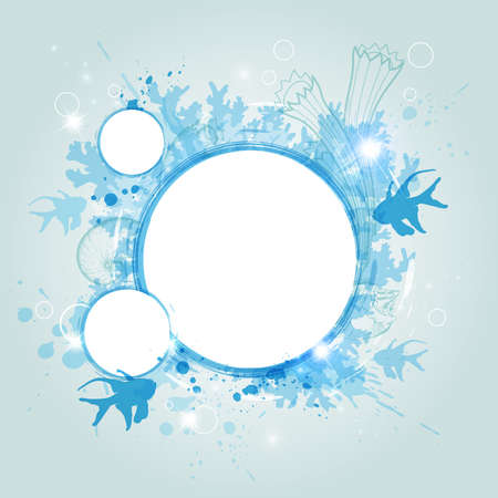 Abstract blue banner with coral and fishのイラスト素材