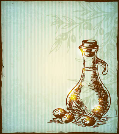 Vector vintage background with olive oilのイラスト素材