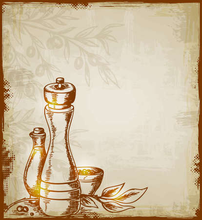 Vintage vector hand drawn background with spicesのイラスト素材