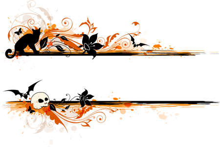 scary Halloween banner with black catのイラスト素材