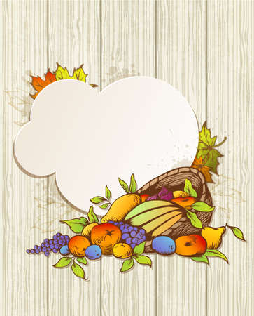 Autumn background with ripe fruits and leavesのイラスト素材