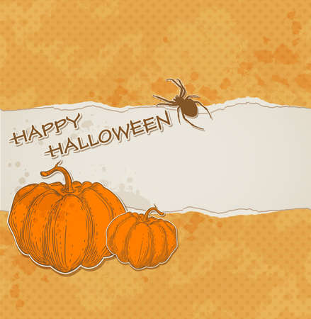 Orange Halloween background with torn paper and pumpkinsのイラスト素材