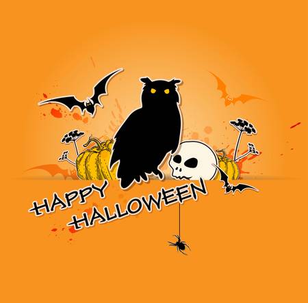 Halloween background with owl and skullのイラスト素材