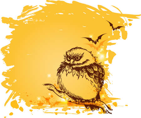 grunge Halloween background with owlのイラスト素材