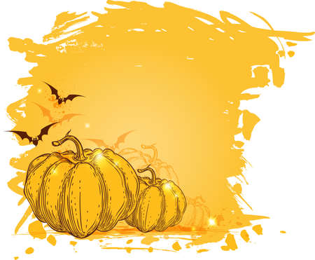 Grunge hand drawn background with pumpkinsのイラスト素材