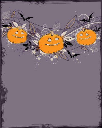 Violet Halloween background with pumpkinsのイラスト素材