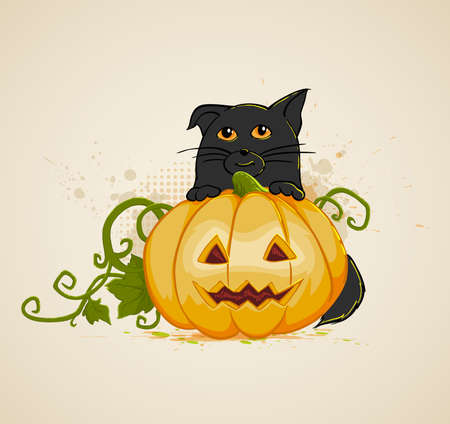  Halloween background with pumpkin and catのイラスト素材