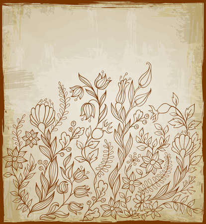 Vintage vector background with flowers and leavesのイラスト素材