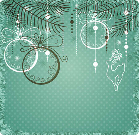 Christmas green vector background with decorationsのイラスト素材