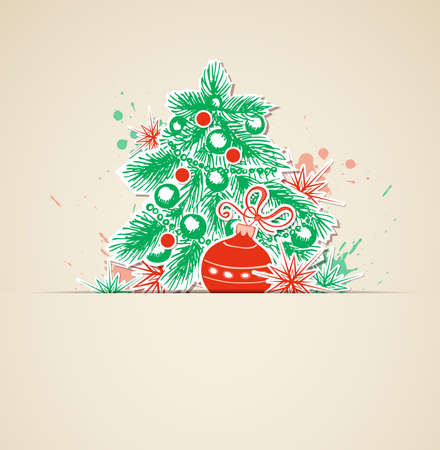 Vector Christmas background with cut out paper firのイラスト素材