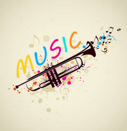 Music bright abstract background with trumpet and notesのイラスト素材