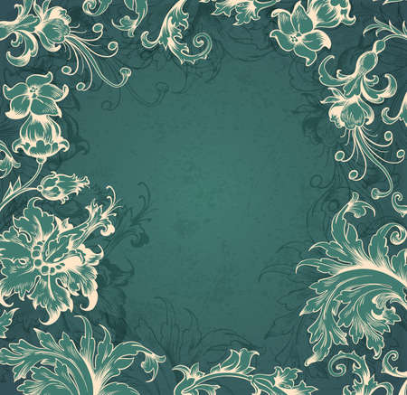 Vector green floral Victorian backgroundのイラスト素材