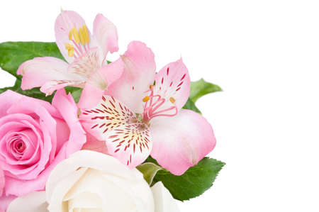Bouquet of pink flowers isolated on a white backgroundの写真素材