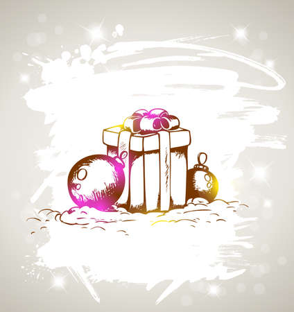 Vector Christmas grunge background with gift and decorationsのイラスト素材