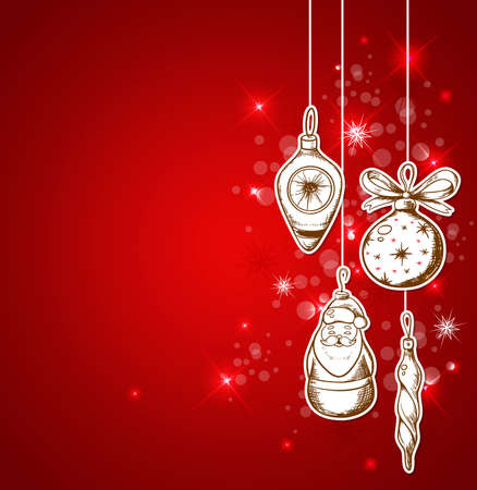 Vector red Christmas background with vintage decorationsのイラスト素材