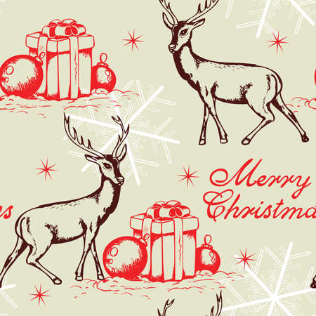 Vector seamless pattern with deer and Christmas giftのイラスト素材
