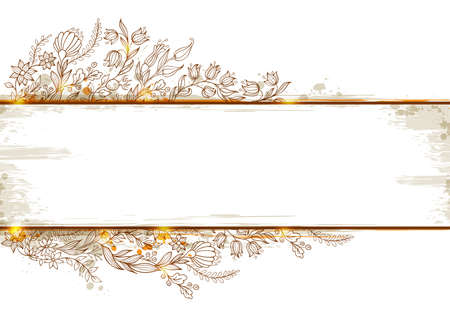 Vintage vector banner with flowers and leavesのイラスト素材