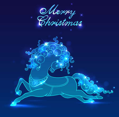 Blue shining Christmas vector background with horseのイラスト素材